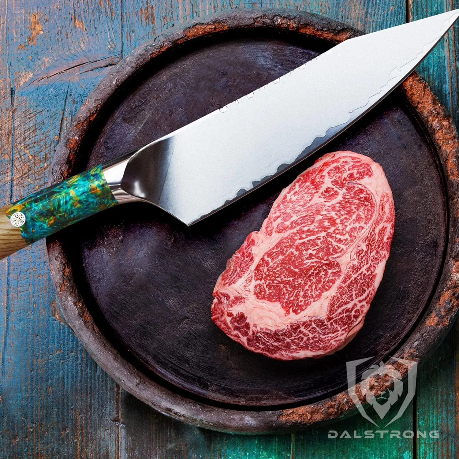 Dalstrong Chef Knife - 8 inch - Valhalla Series - Premium 9CR18MOV HC Steel - Celestial Resin & Wood Handle - Razor Sharp - Kitchen Cooking Chef's Knife - Leather Sheath