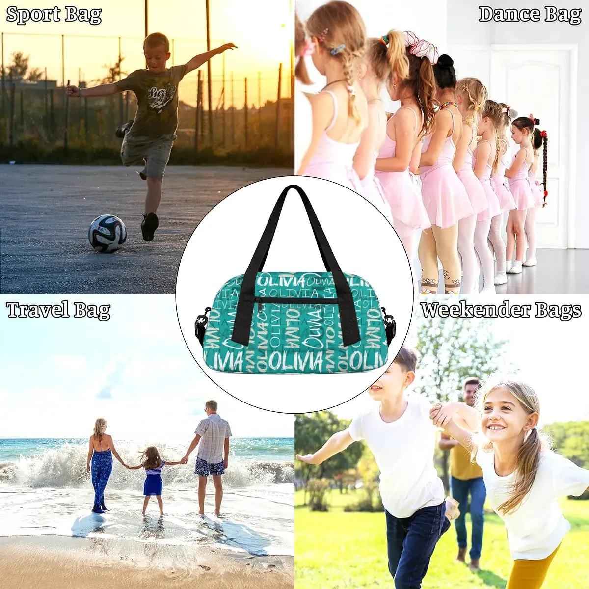 Dance Bag Custom Sport Bag Travel Duffel Bag Personalized Duffel Overnight Bag Cheer Bag Cheerleader Bag for Girls Boys Customized Gym Bag Kids Gifts - Coral Blue