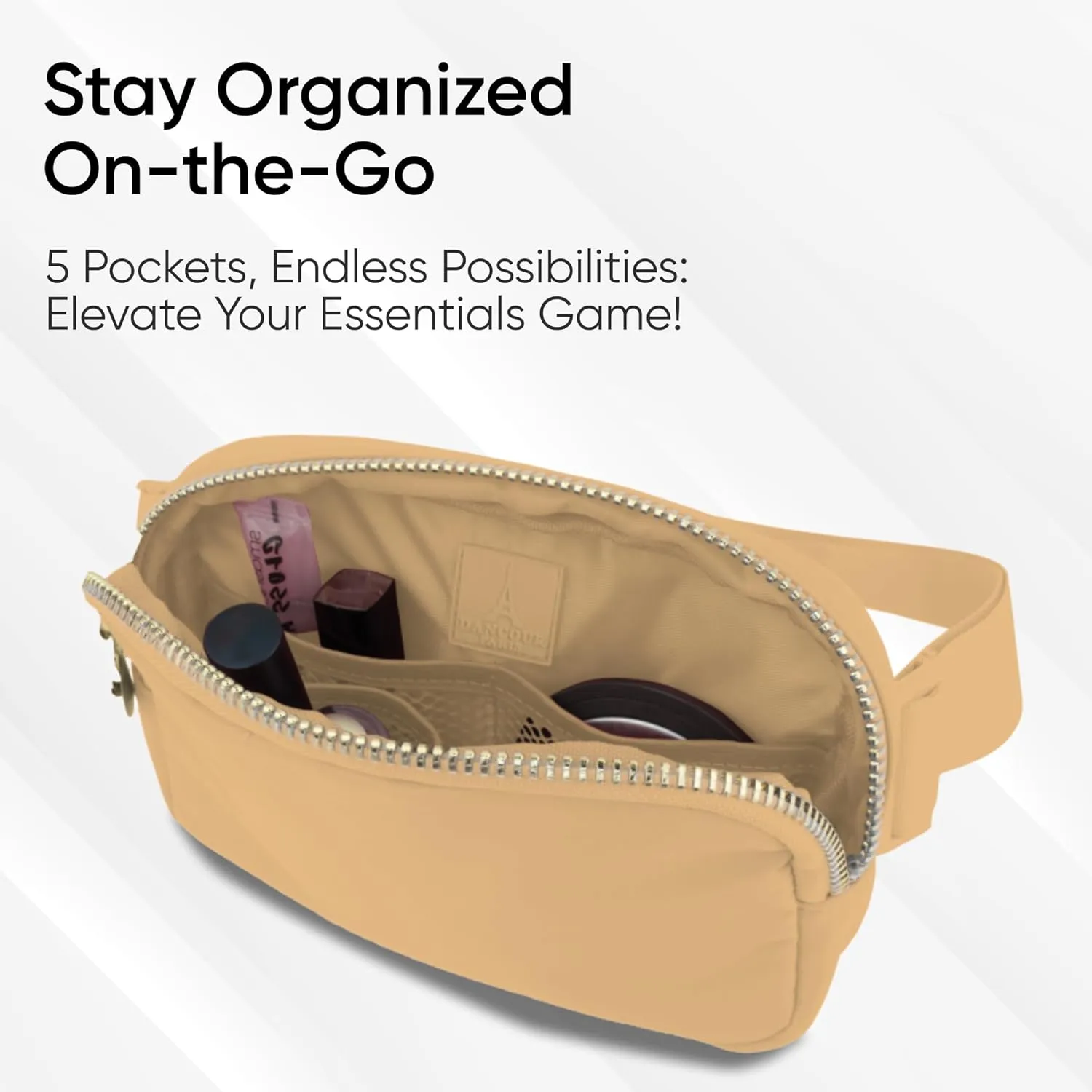 DANCOUR Beige Nylon Waist Pack Crossbody Bag for Women - Fashionable Belt Bag with 3 Pockets