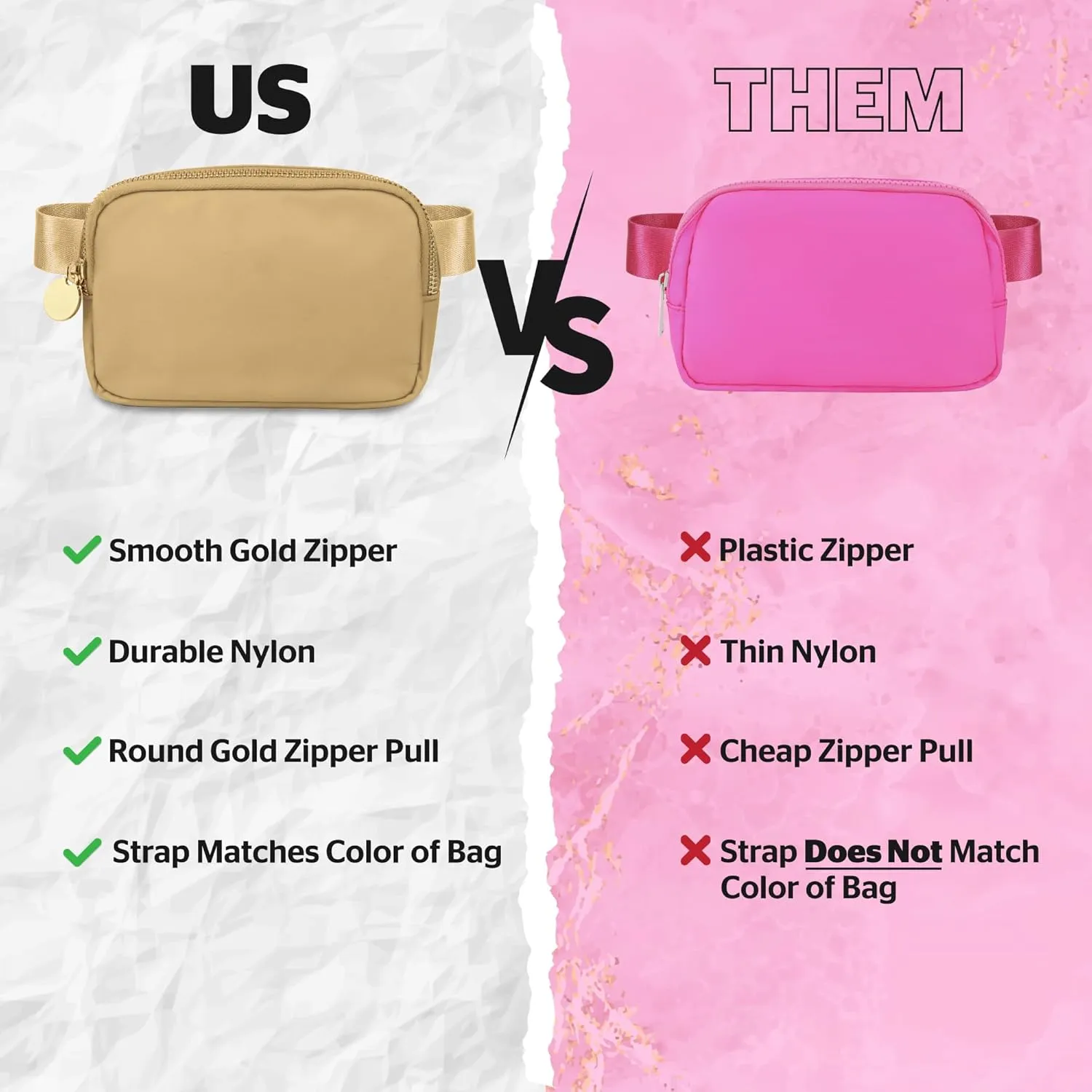 DANCOUR Beige Nylon Waist Pack Crossbody Bag for Women - Fashionable Belt Bag with 3 Pockets
