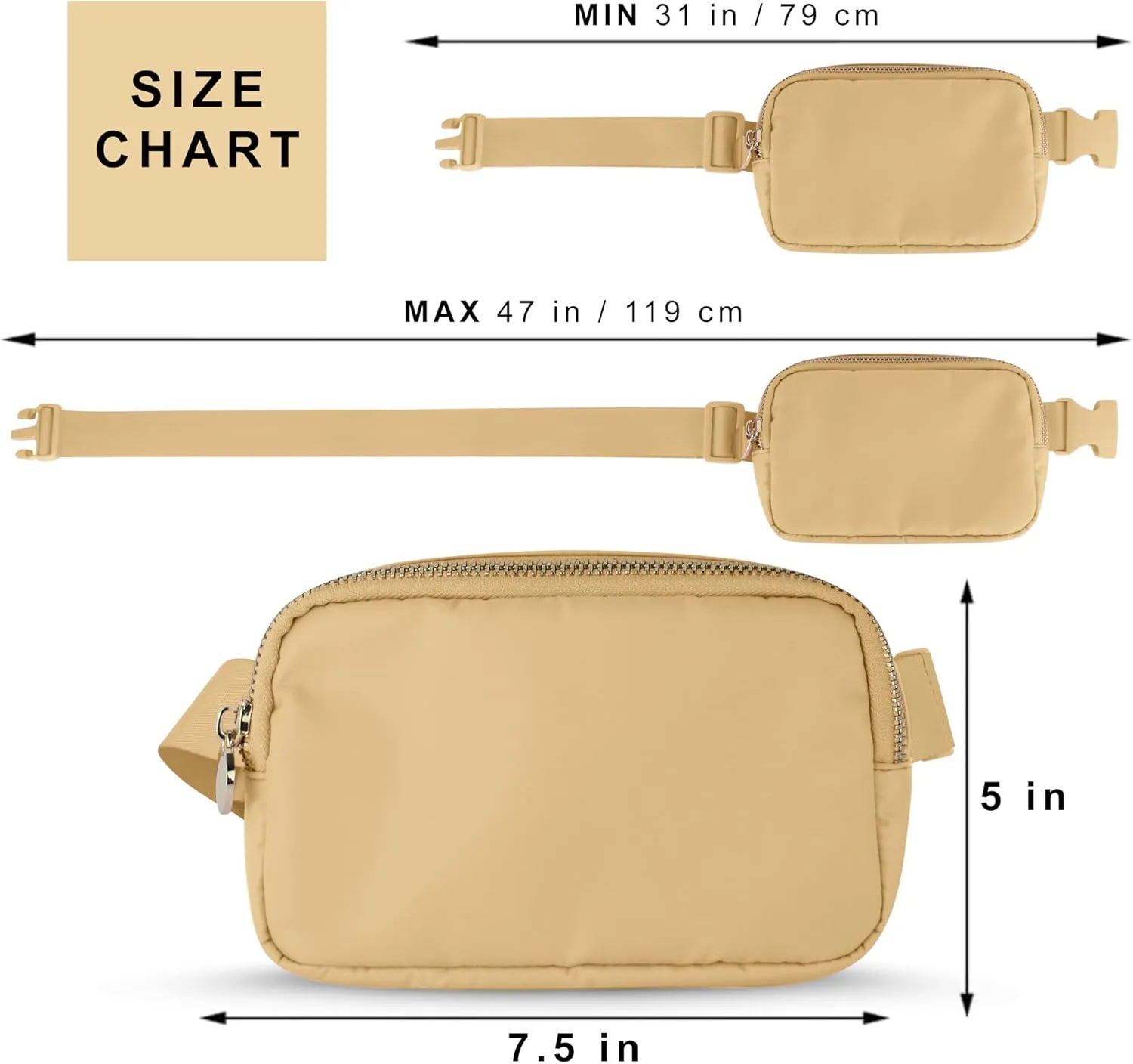 DANCOUR Beige Nylon Waist Pack Crossbody Bag for Women - Fashionable Belt Bag with 3 Pockets