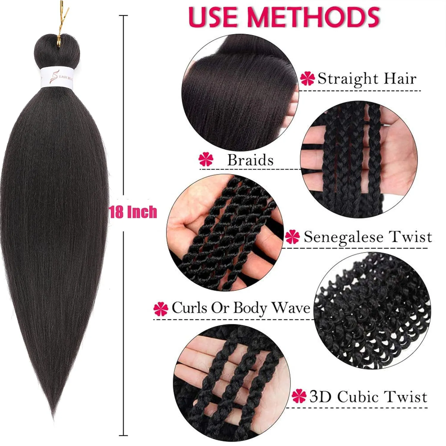 Dark Brown Braiding Hair Pre stretched 8 Packs 18 Inch Braiding Hair Yaki Texture Pre stretched Hair For Braiding Professional Synthetic Hair Extension Itch Free Hot Water Setting(18", 4#)