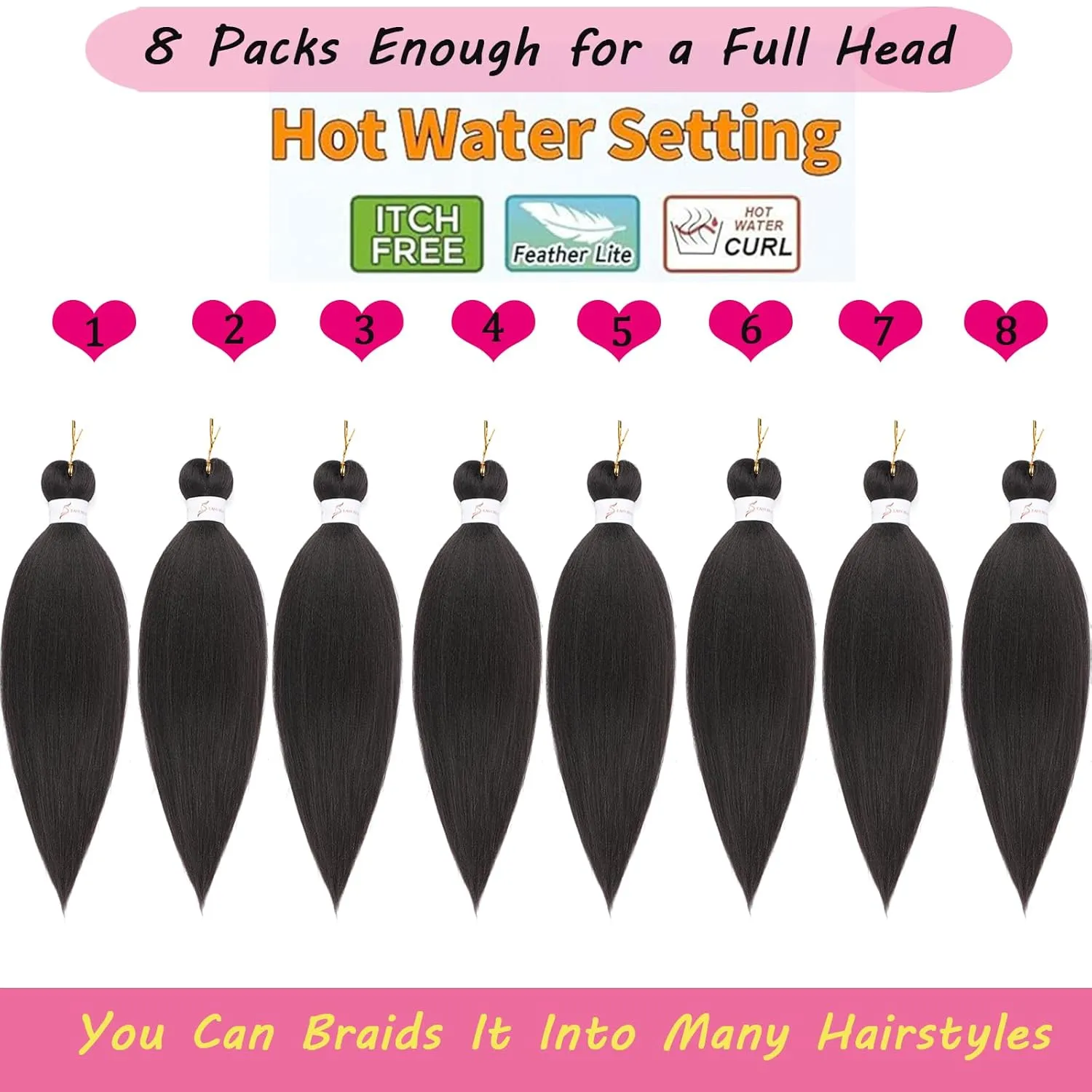 Dark Brown Braiding Hair Pre stretched 8 Packs 18 Inch Braiding Hair Yaki Texture Pre stretched Hair For Braiding Professional Synthetic Hair Extension Itch Free Hot Water Setting(18", 4#)