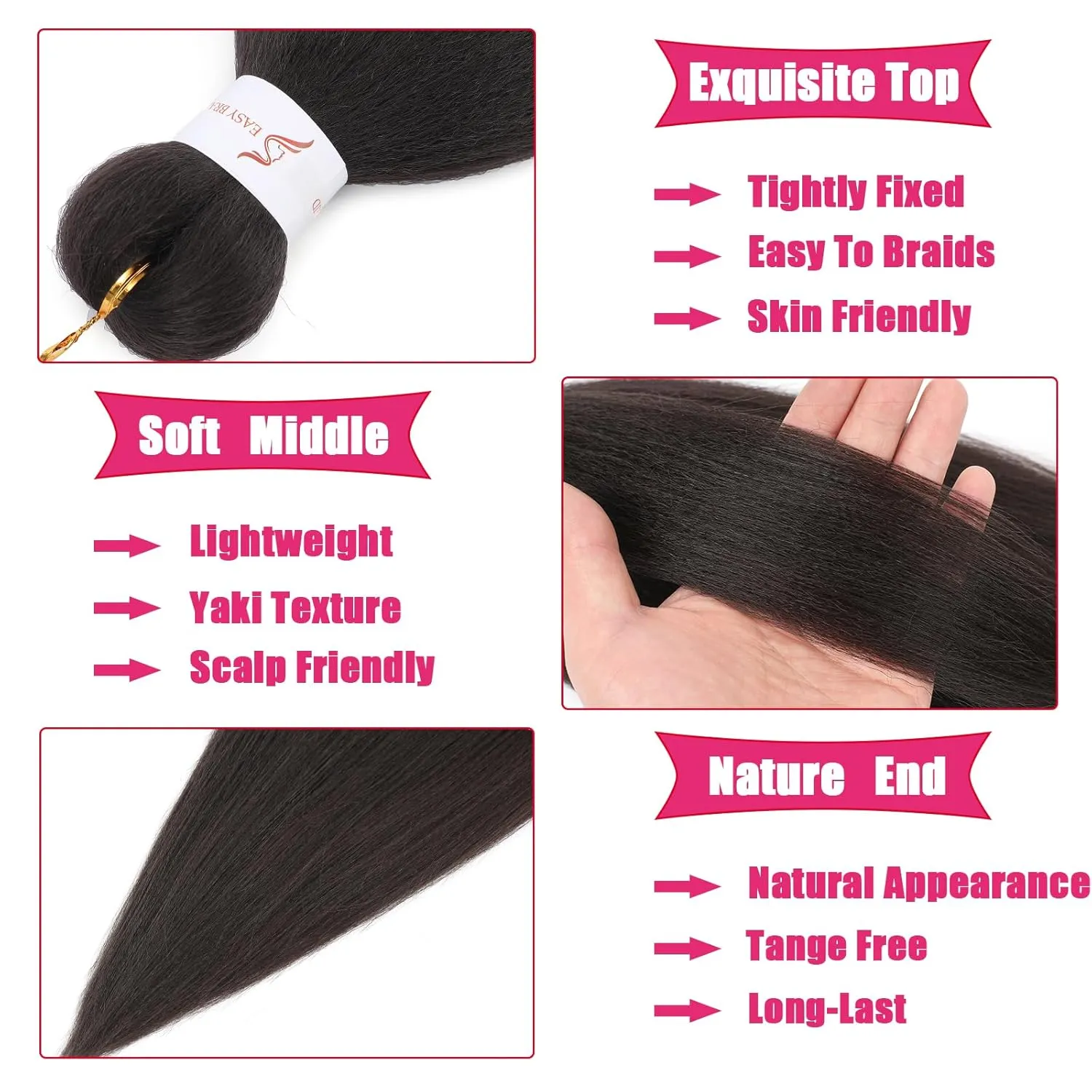 Dark Brown Braiding Hair Pre stretched 8 Packs 18 Inch Braiding Hair Yaki Texture Pre stretched Hair For Braiding Professional Synthetic Hair Extension Itch Free Hot Water Setting(18", 4#)