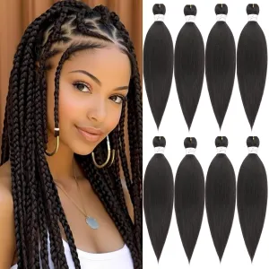 Dark Brown Braiding Hair Pre stretched 8 Packs 18 Inch Braiding Hair Yaki Texture Pre stretched Hair For Braiding Professional Synthetic Hair Extension Itch Free Hot Water Setting(18", 4#)