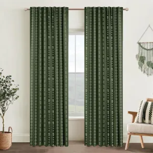 Dark Olive Green Curtains for Bedroom,Boho Floral Back Tab Semi Blackout Mid Century Modern Curtain Drapes 84 Inch Length 2 Panels Set