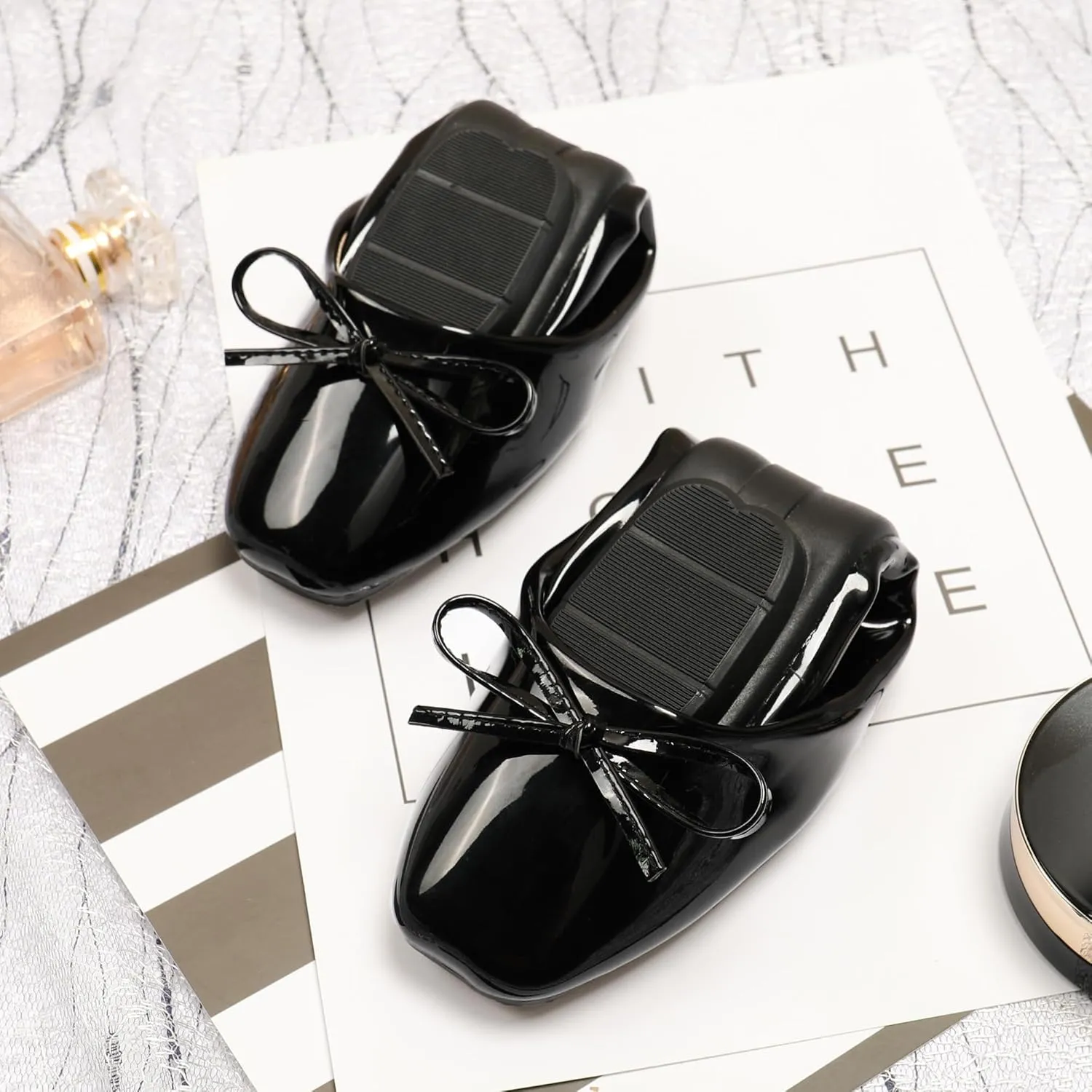 Dear Time Women's Casual Foldable Ballet Flats Square Toe Ballerina Flats Shoes Comfortable