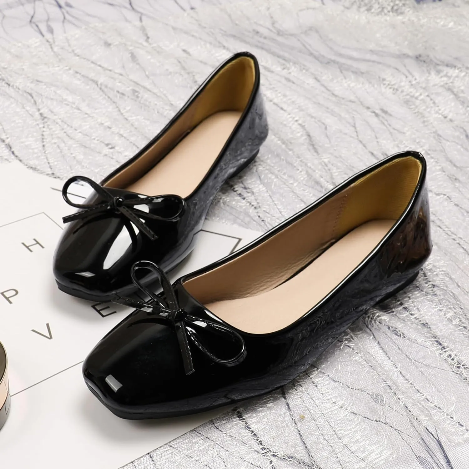 Dear Time Women's Casual Foldable Ballet Flats Square Toe Ballerina Flats Shoes Comfortable