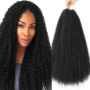 Deep Twist Braiding Hair Extension 3 PACKS Afro Kinky Curly Crochet Braids Hair Soft Deep Water Wave Crochet Hair For Black Women Marley Twist Braiding (1b, 20 Inch (Pack of 3))