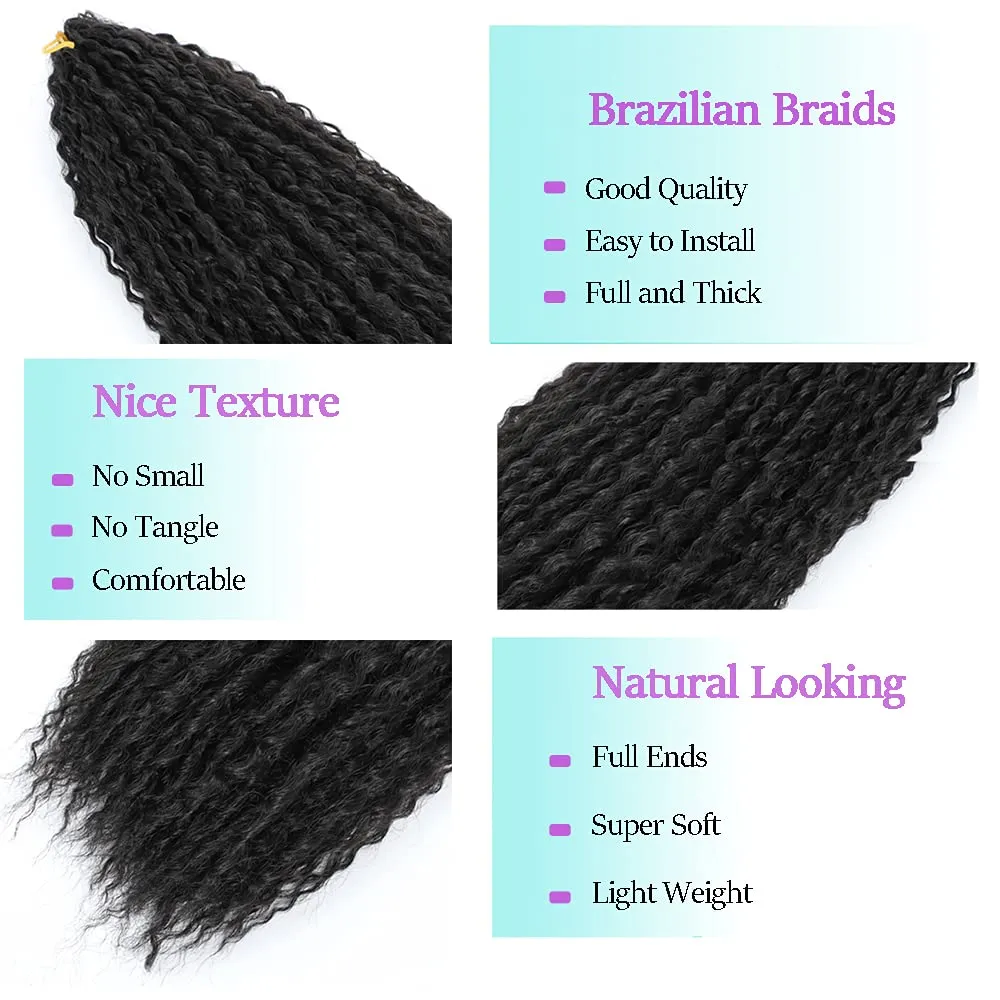 Deep Twist Braiding Hair Extension 3 PACKS Afro Kinky Curly Crochet Braids Hair Soft Deep Water Wave Crochet Hair For Black Women Marley Twist Braiding (1b, 20 Inch (Pack of 3))