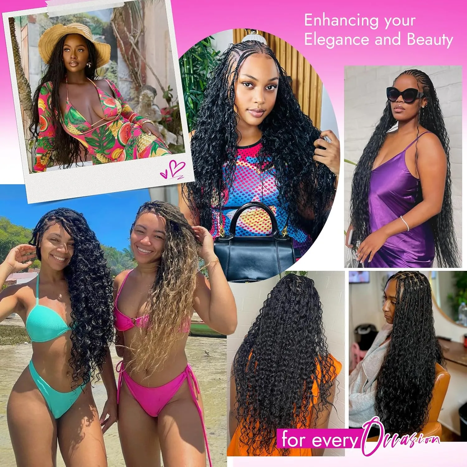 Deep Water Wave Human Hair 2 Bundles/Pack 50g 18 Inch, Natural Color, Curly Wet and Wavy Boho Braiding Hair for Braids, No Weft