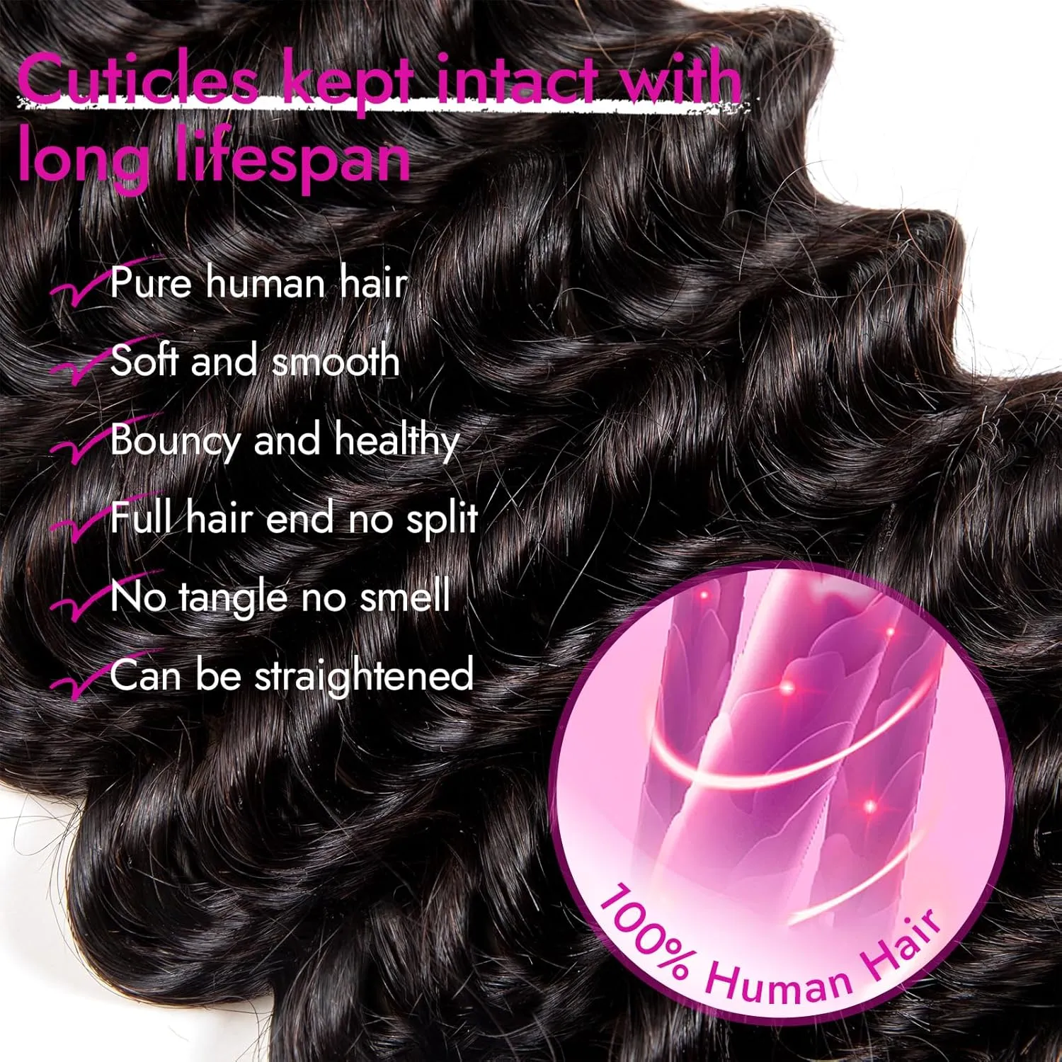 Deep Water Wave Human Hair 2 Bundles/Pack 50g 18 Inch, Natural Color, Curly Wet and Wavy Boho Braiding Hair for Braids, No Weft