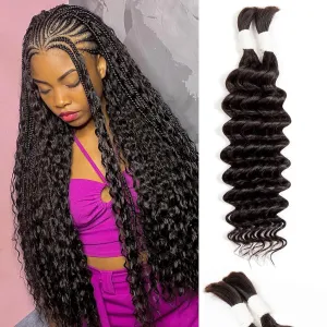 Deep Water Wave Human Hair 2 Bundles/Pack 50g 18 Inch, Natural Color, Curly Wet and Wavy Boho Braiding Hair for Braids, No Weft