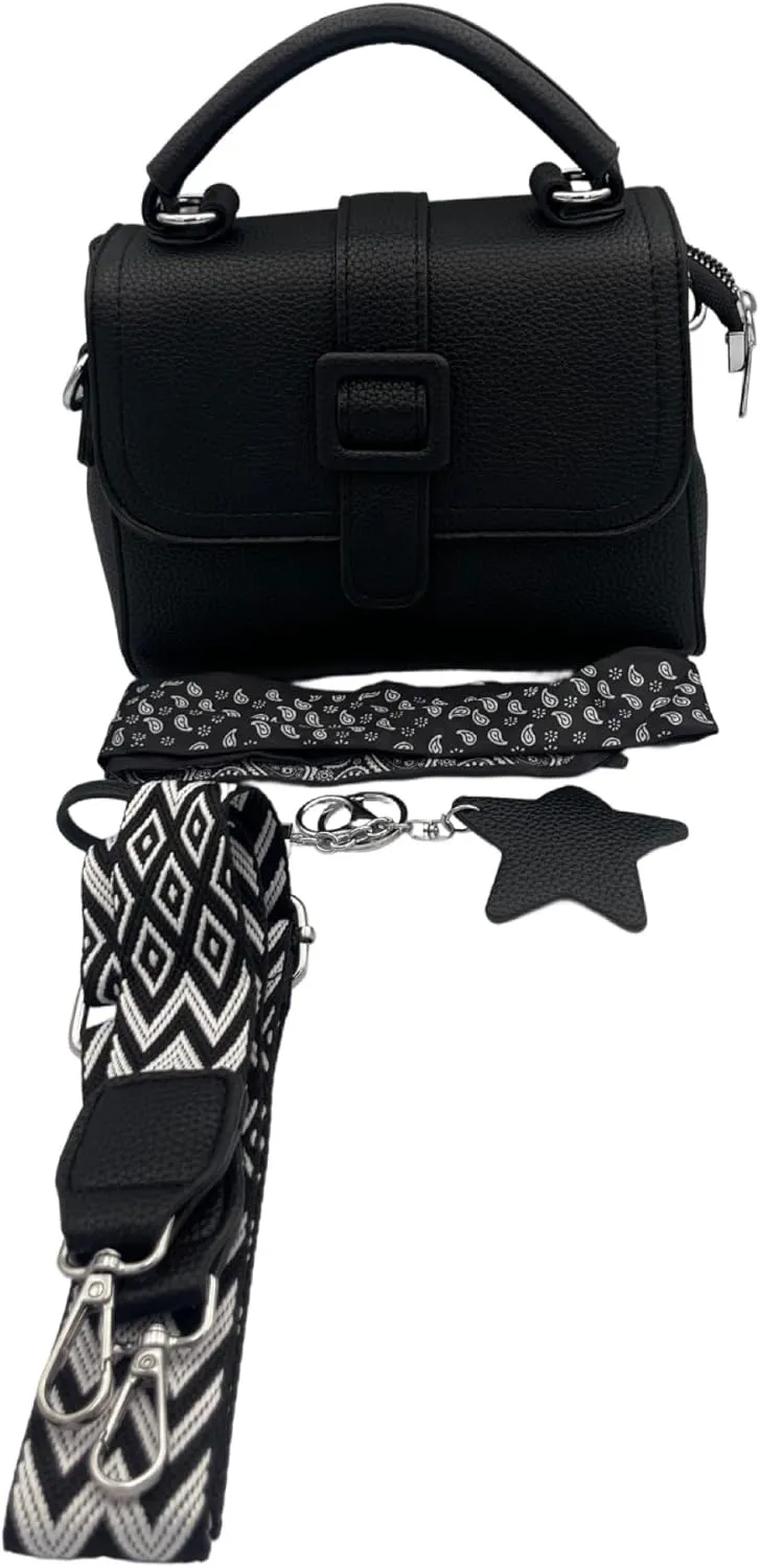Designer Crossbody Handbag with Polka Dot Scarf, Geometric Strap, Available in Black, Pink, Beige