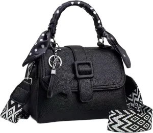 Designer Crossbody Handbag with Polka Dot Scarf, Geometric Strap, Available in Black, Pink, Beige