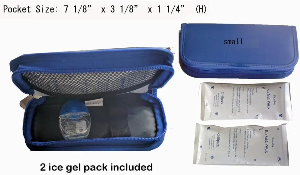Diabetic Insulin Pen/Medication Cooler Case,for 1's Pen - w/2x Ice Packs -Small (Blue)