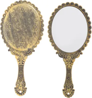 Didiseaon Handheld Makeup Mirror Set 2pcs Classic Retro Lightweight Portable Carving Handle