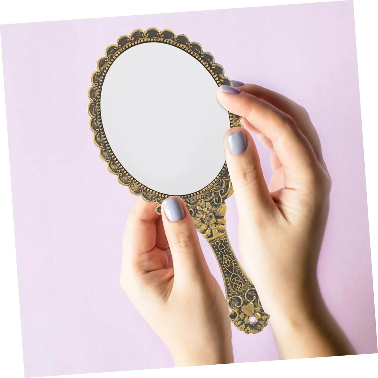 Didiseaon Handheld Makeup Mirror Set 2pcs Classic Retro Lightweight Portable Carving Handle