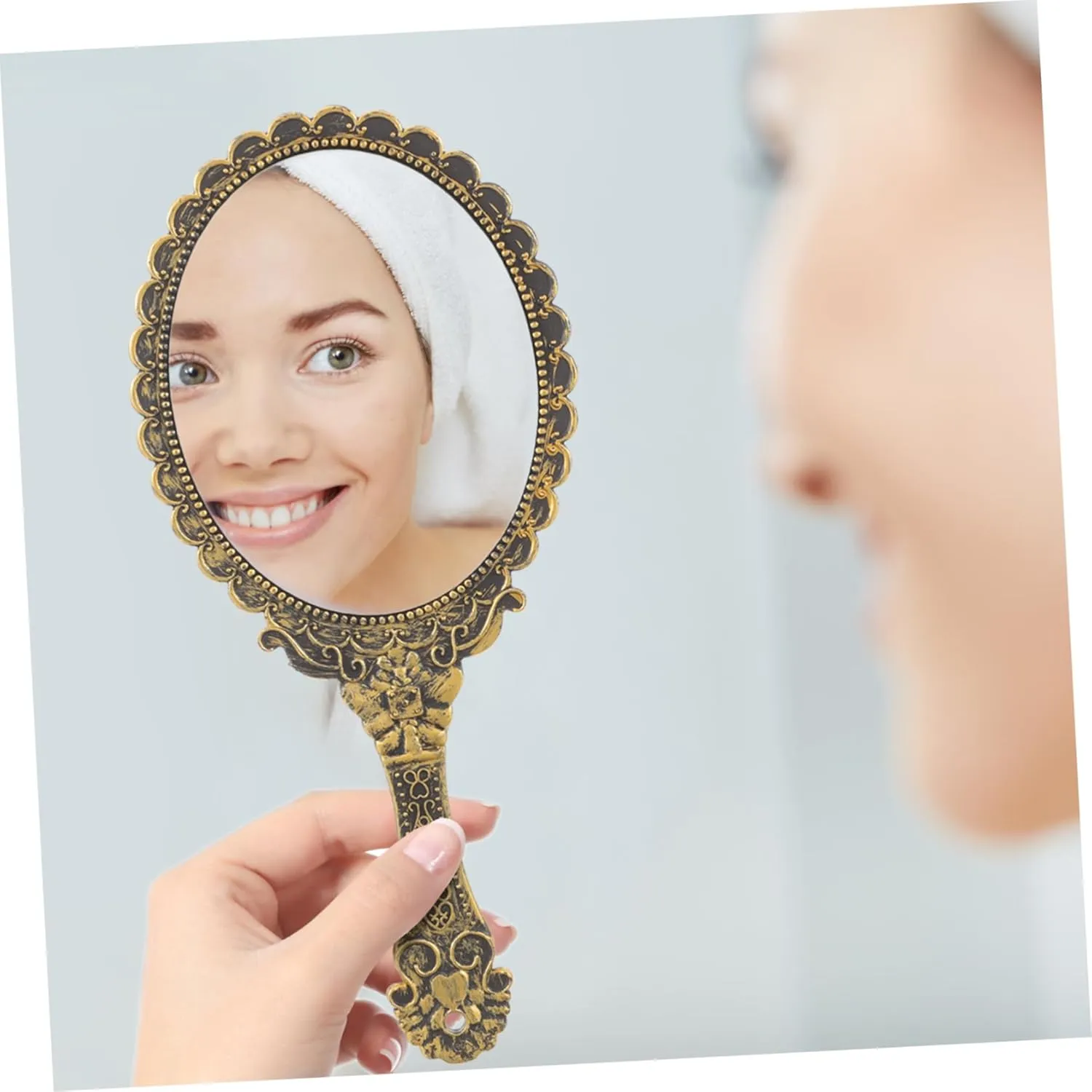 Didiseaon Handheld Makeup Mirror Set 2pcs Classic Retro Lightweight Portable Carving Handle