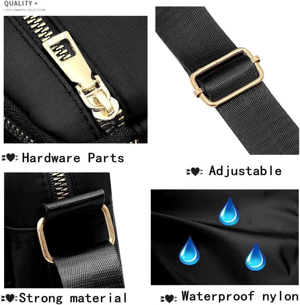 DIHKLCIO Nylon Crossbody Bags for Women Purses and Handbags Women's Casual Messenger Bag Waterproof Black Crossbody Purse