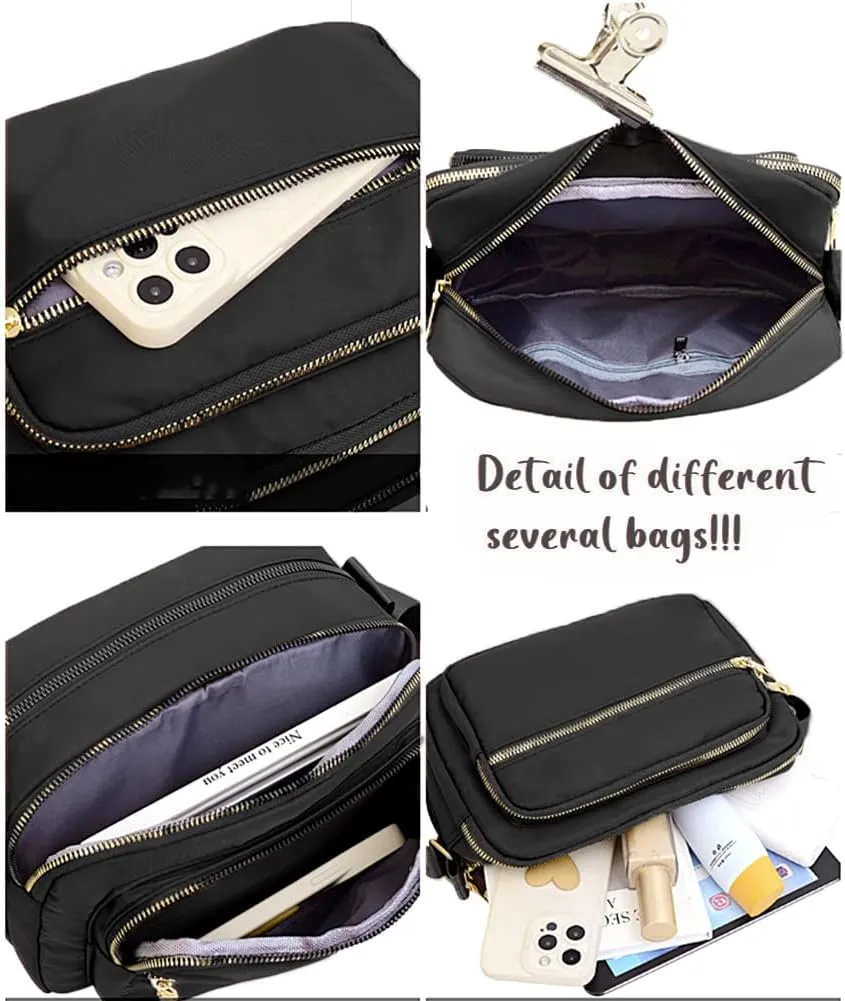 DIHKLCIO Nylon Crossbody Bags for Women Purses and Handbags Women's Casual Messenger Bag Waterproof Black Crossbody Purse