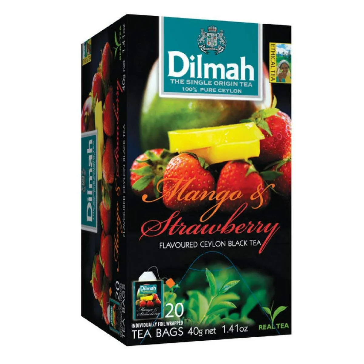 Dilmah Mango and Strawberry Flavored Ceylon Black Tea - 20 Tea Bags - Sri Lanka Ceylon Dilmah Mango Strawberry Tea Real Tea