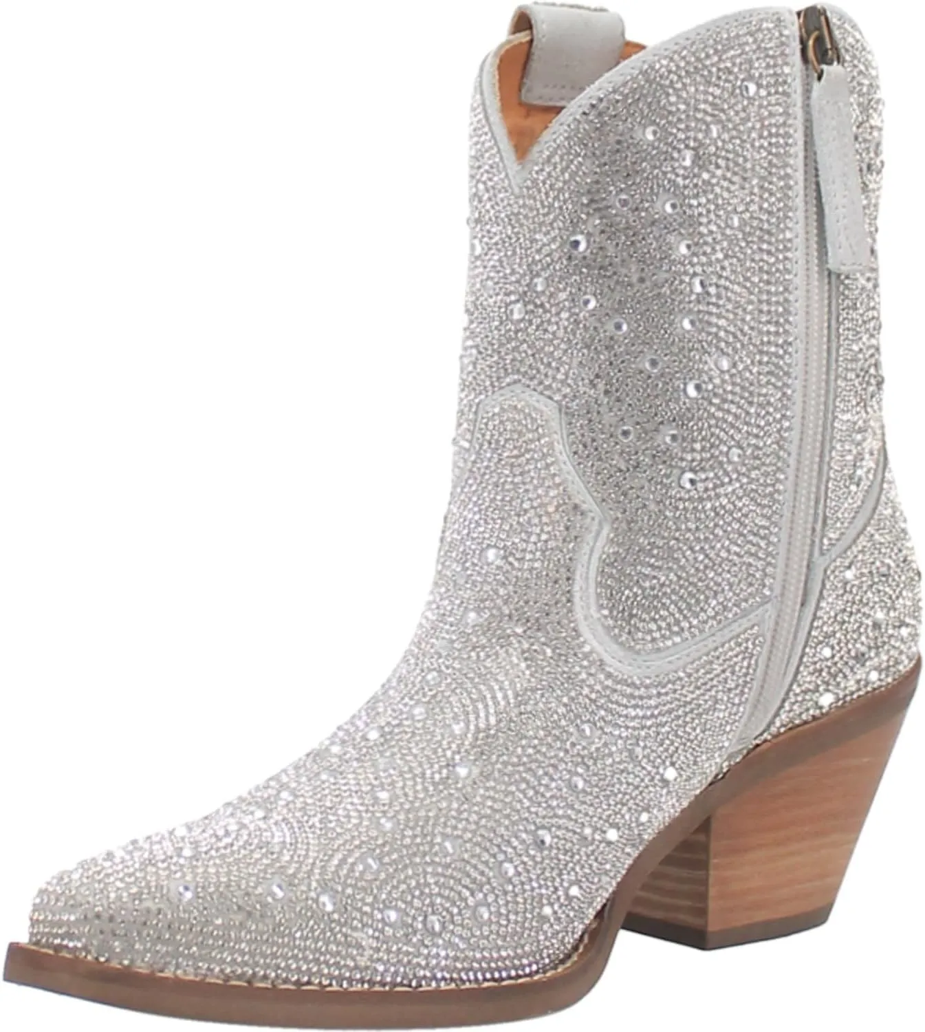 Dingo Womens Rhinestone Cowgirl Round Toe Zippered Casual Boots Ankle Mid Heel 2-3" - Black