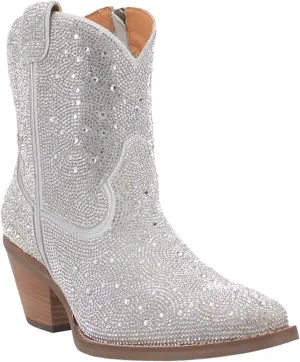 Dingo Womens Rhinestone Cowgirl Round Toe Zippered Casual Boots Ankle Mid Heel 2-3" - Black