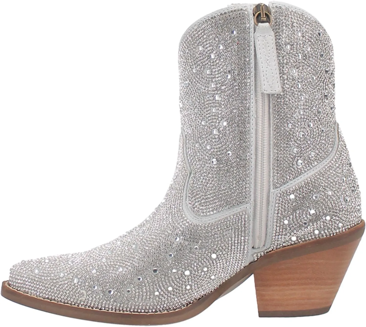 Dingo Womens Rhinestone Cowgirl Round Toe Zippered Casual Boots Ankle Mid Heel 2-3" - Black