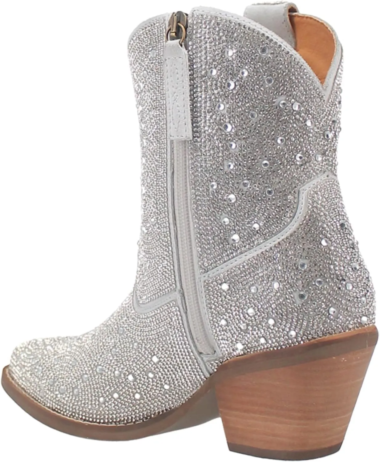 Dingo Womens Rhinestone Cowgirl Round Toe Zippered Casual Boots Ankle Mid Heel 2-3" - Black
