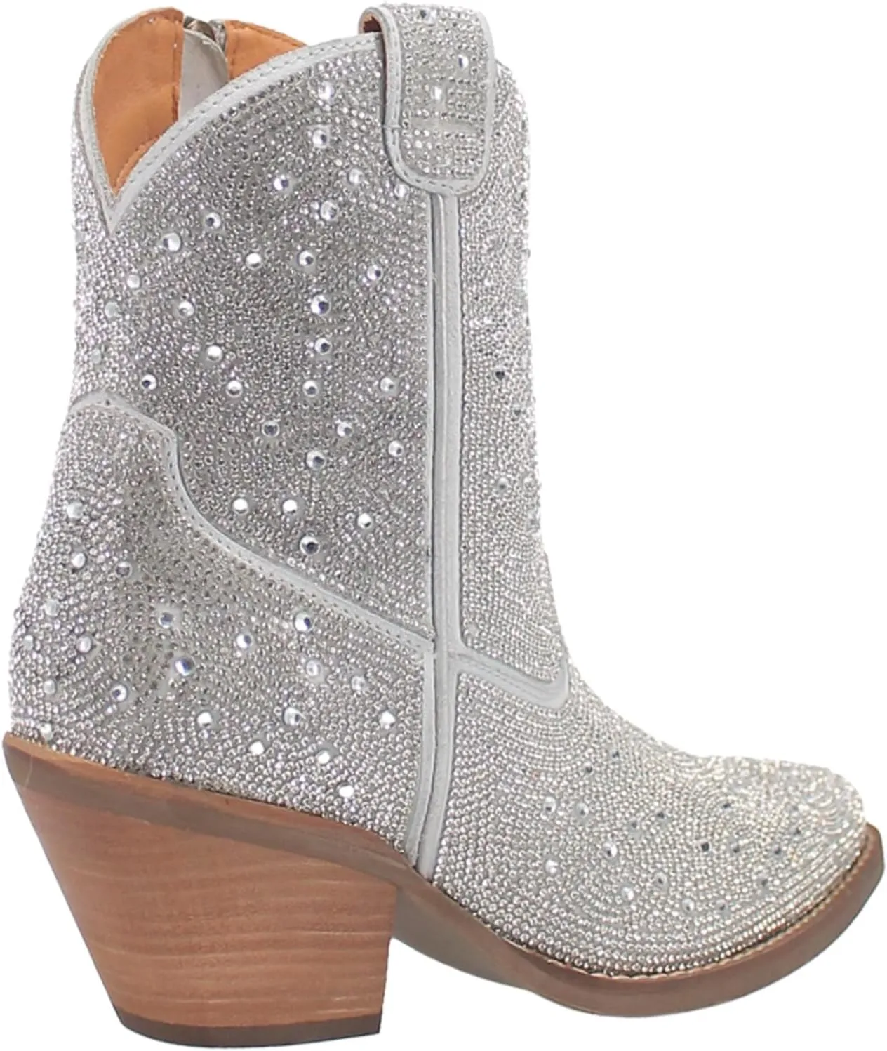 Dingo Womens Rhinestone Cowgirl Round Toe Zippered Casual Boots Ankle Mid Heel 2-3" - Black