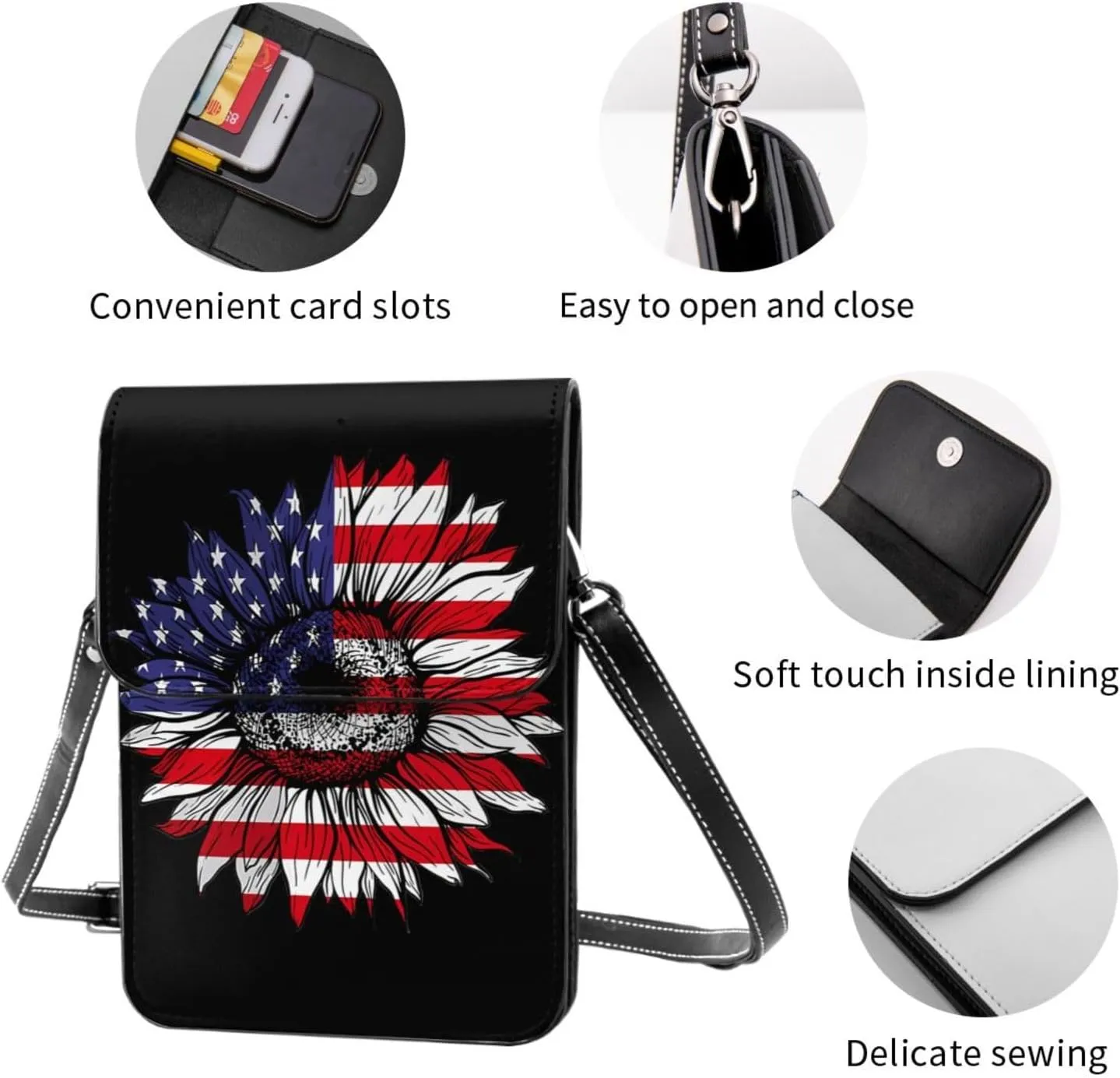 Dirt Track Racing American Flag Leather Crossbody Phone Purse for Women Cute Wallet Bags Lightweight Mini Sling Bag