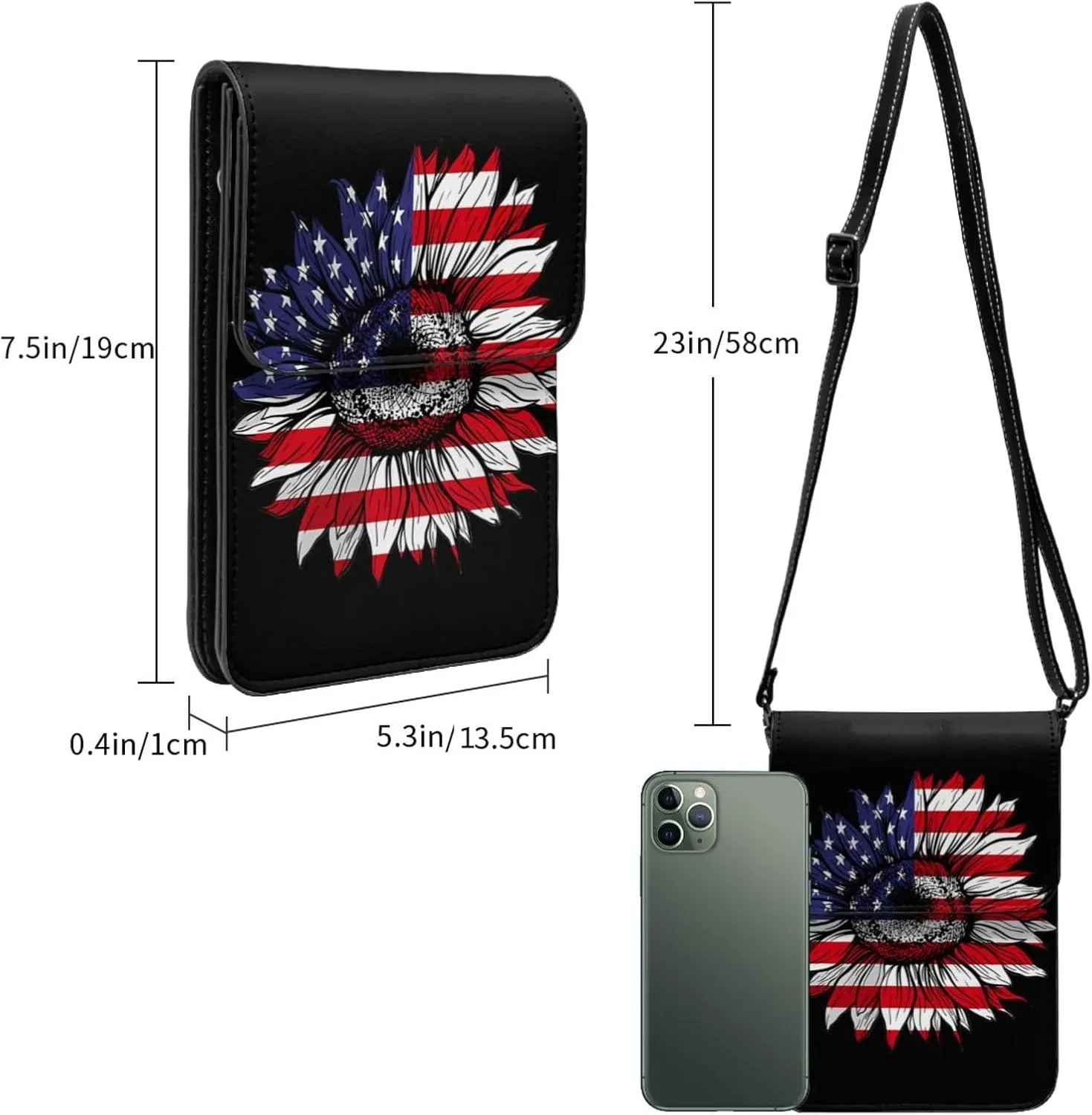 Dirt Track Racing American Flag Leather Crossbody Phone Purse for Women Cute Wallet Bags Lightweight Mini Sling Bag