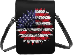 Dirt Track Racing American Flag Leather Crossbody Phone Purse for Women Cute Wallet Bags Lightweight Mini Sling Bag