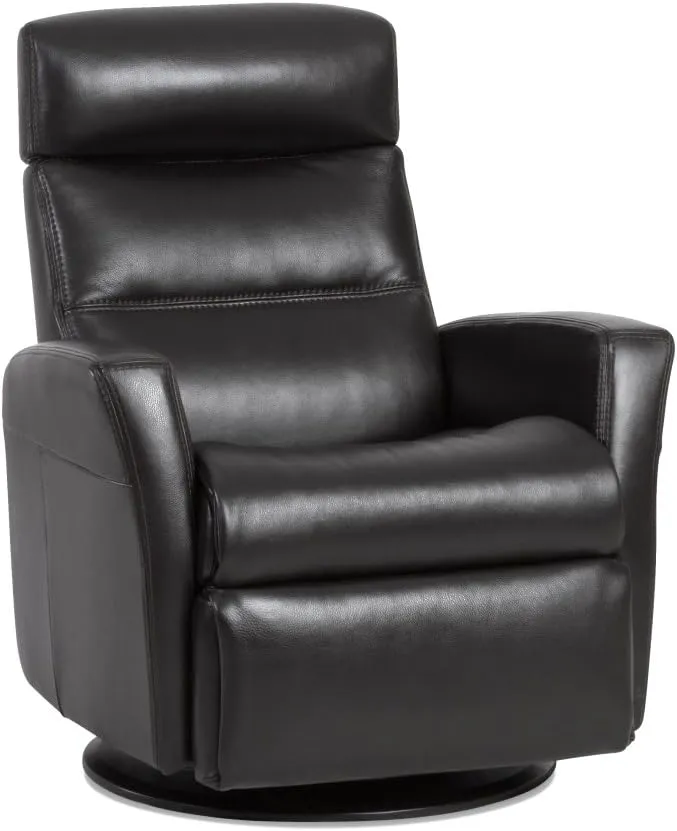 Divani RG 325 Large Glider Relaxer Rocking Recliner Swivel Chair - Sauvage Charcoal Leather Manual Recline - Adjustable Headres