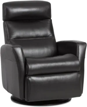 Divani RG 325 Large Glider Relaxer Rocking Recliner Swivel Chair - Sauvage Charcoal Leather Manual Recline - Adjustable Headres