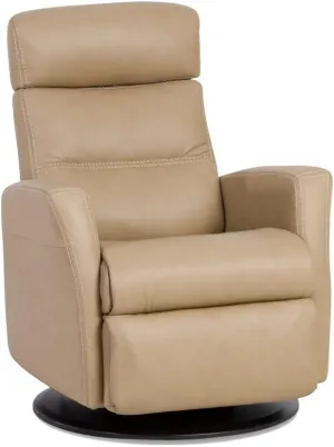 Divani RG 325 Large Glider Relaxer Rocking Recliner Swivel Chair - Trend Sand Leather Manual Recline - Adjustable Headres