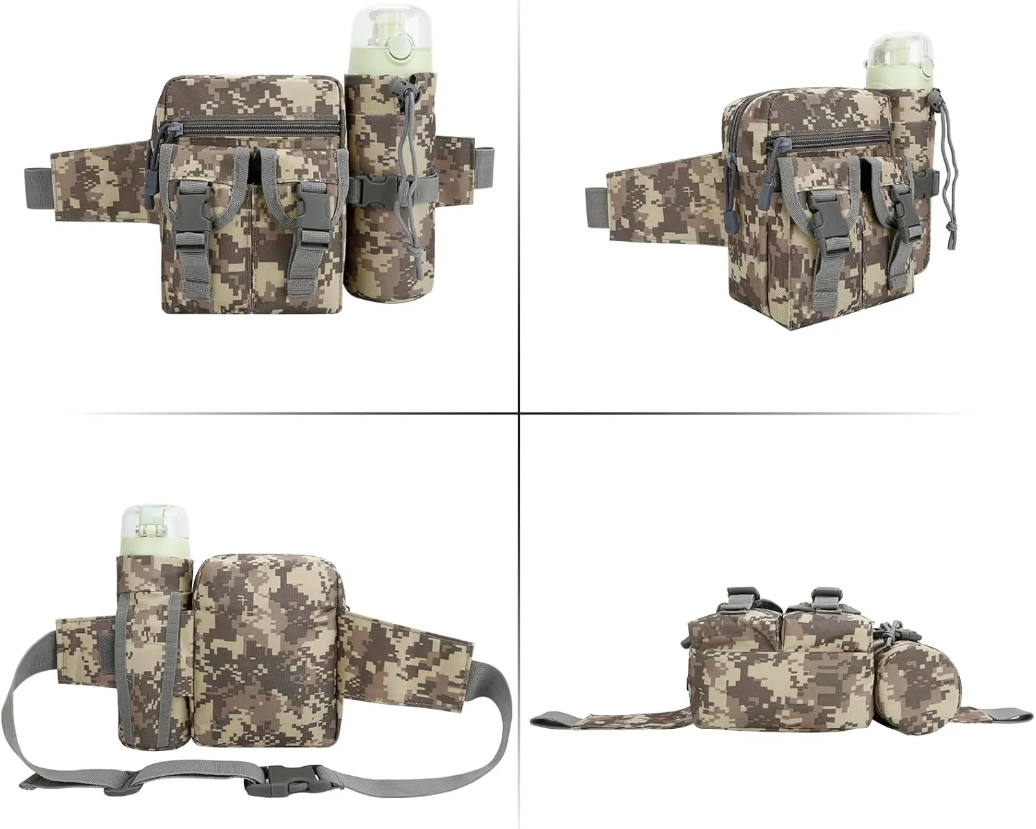 DOB SECHS Hiking Waist Bag with Detachable Water Bottle Holder and Adjustable Waist Belt Oxford Fanny Pack for Men Women Causal Belt Bag for Travel Outdoor Fishing Running Hiking Hunting,Camouflage-B