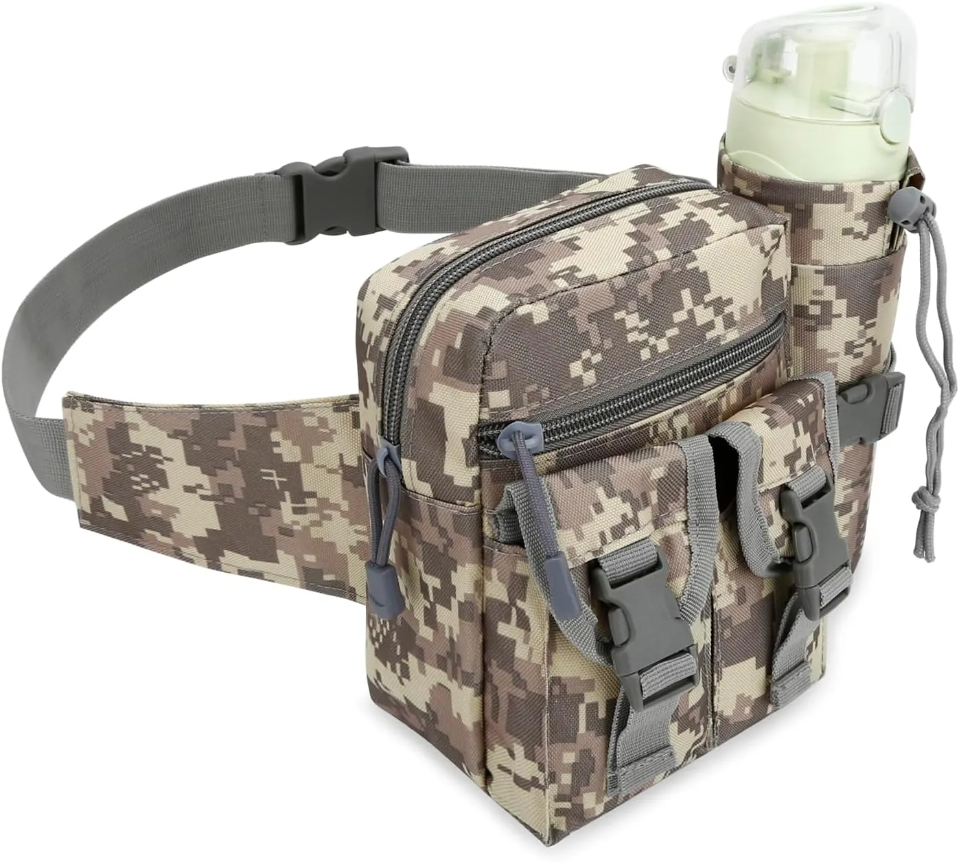 DOB SECHS Hiking Waist Bag with Detachable Water Bottle Holder and Adjustable Waist Belt Oxford Fanny Pack for Men Women Causal Belt Bag for Travel Outdoor Fishing Running Hiking Hunting,Camouflage-B