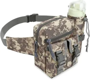 DOB SECHS Hiking Waist Bag with Detachable Water Bottle Holder and Adjustable Waist Belt Oxford Fanny Pack for Men Women Causal Belt Bag for Travel Outdoor Fishing Running Hiking Hunting,Camouflage-B