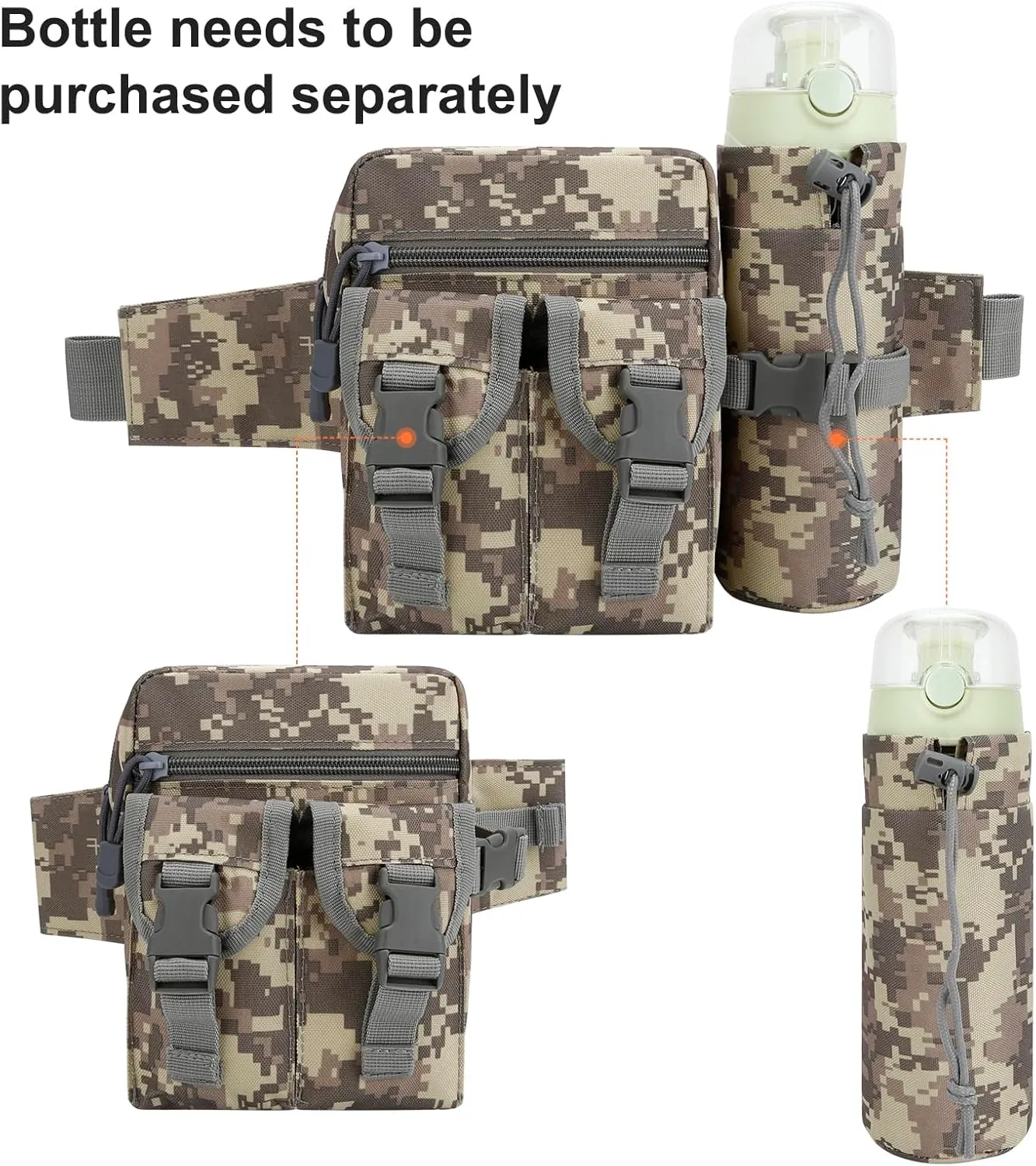 DOB SECHS Hiking Waist Bag with Detachable Water Bottle Holder and Adjustable Waist Belt Oxford Fanny Pack for Men Women Causal Belt Bag for Travel Outdoor Fishing Running Hiking Hunting,Camouflage-B