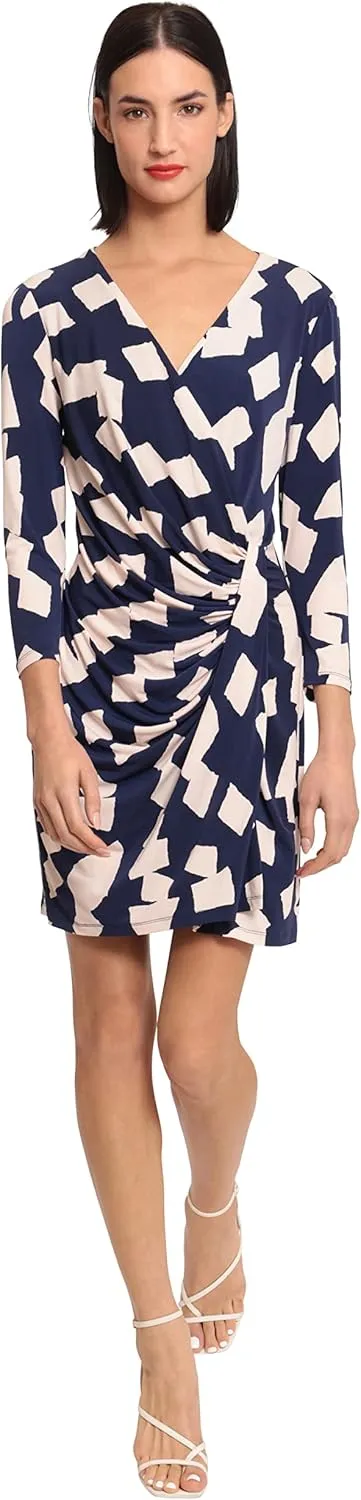 Donna Morgan Women's Long Sleeve Faux Wrap Dress
