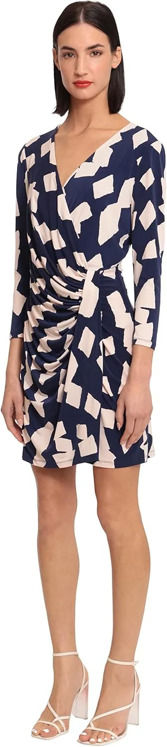 Donna Morgan Women's Long Sleeve Faux Wrap Dress