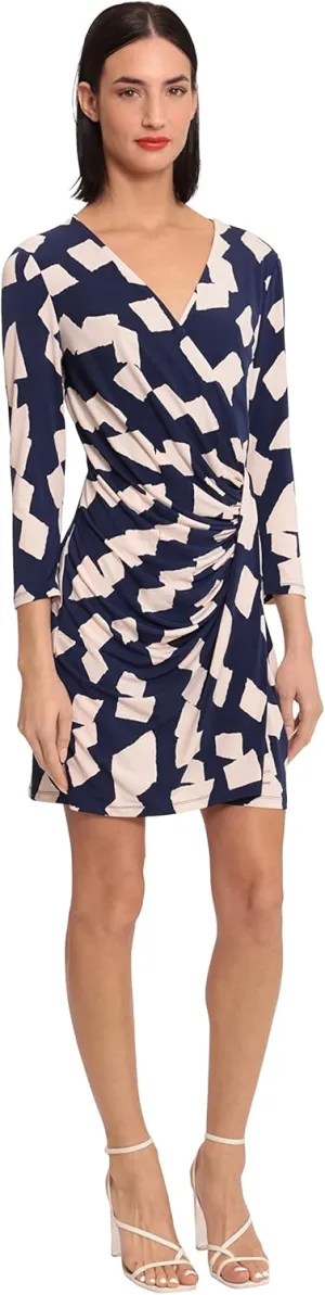 Donna Morgan Women's Long Sleeve Faux Wrap Dress
