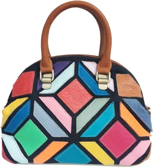 Downupdown Classic Dome Satchel Bag for Women Genuine Leather Top Handle Handbags Crossbody Bags Medium Tote Bag Shoulder Bag