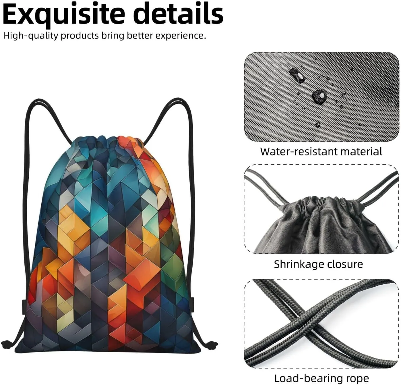 Drawstring Backpack For Men Women Complex Geometric Designs String Bag Waterproof Cinch Bag Sports Gym Sackpack Medium