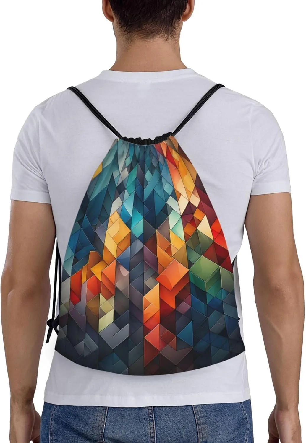 Drawstring Backpack For Men Women Complex Geometric Designs String Bag Waterproof Cinch Bag Sports Gym Sackpack Medium