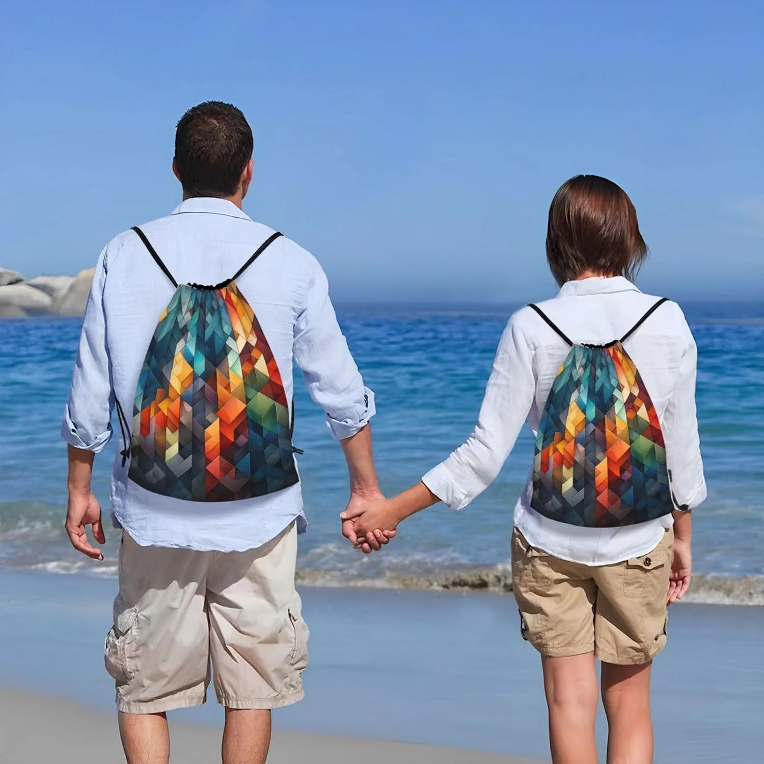 Drawstring Backpack For Men Women Complex Geometric Designs String Bag Waterproof Cinch Bag Sports Gym Sackpack Medium