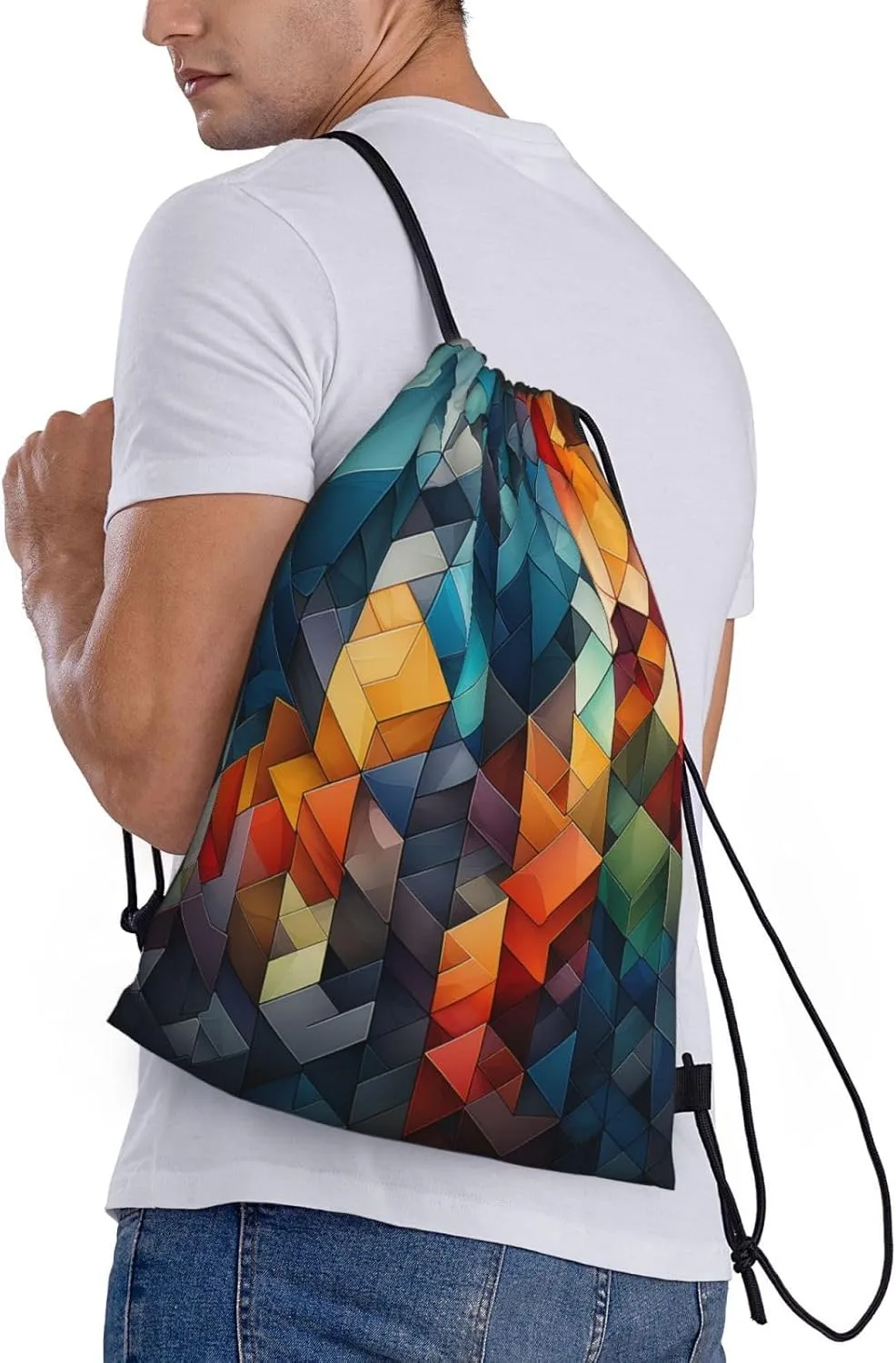 Drawstring Backpack For Men Women Complex Geometric Designs String Bag Waterproof Cinch Bag Sports Gym Sackpack Medium