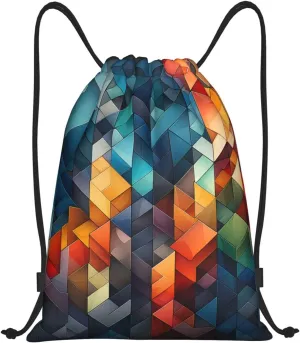 Drawstring Backpack For Men Women Complex Geometric Designs String Bag Waterproof Cinch Bag Sports Gym Sackpack Medium